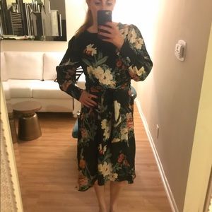 Zara long sleeve silky black floral dress